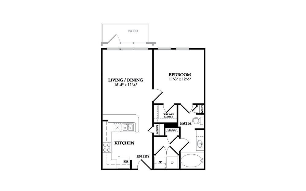 The Adler - 1-bedroom floorplan layout with 1 bath and 621 square feet